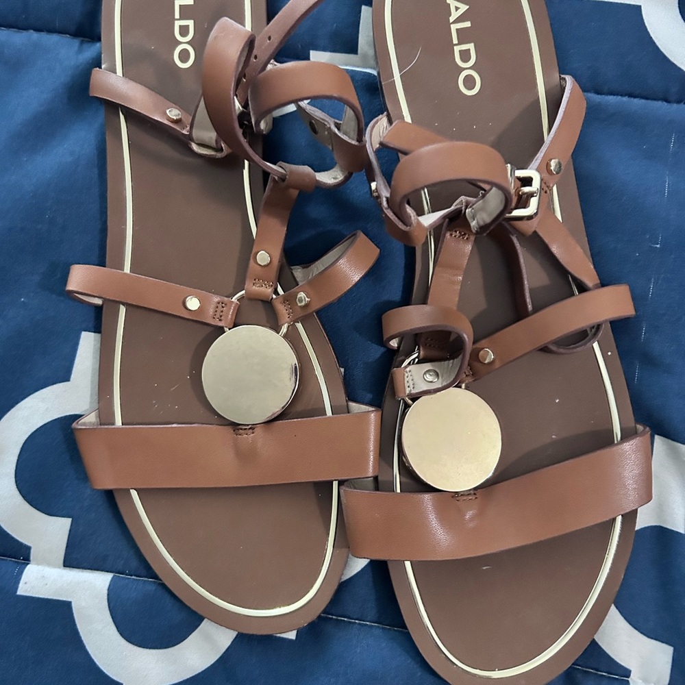 Aldo Brown Gladiator Sandals with Gold Accents
